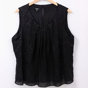 Talbots Petites Blouse Sequinned Silk Sleeveless Glamour Formal Dressy Black 20W